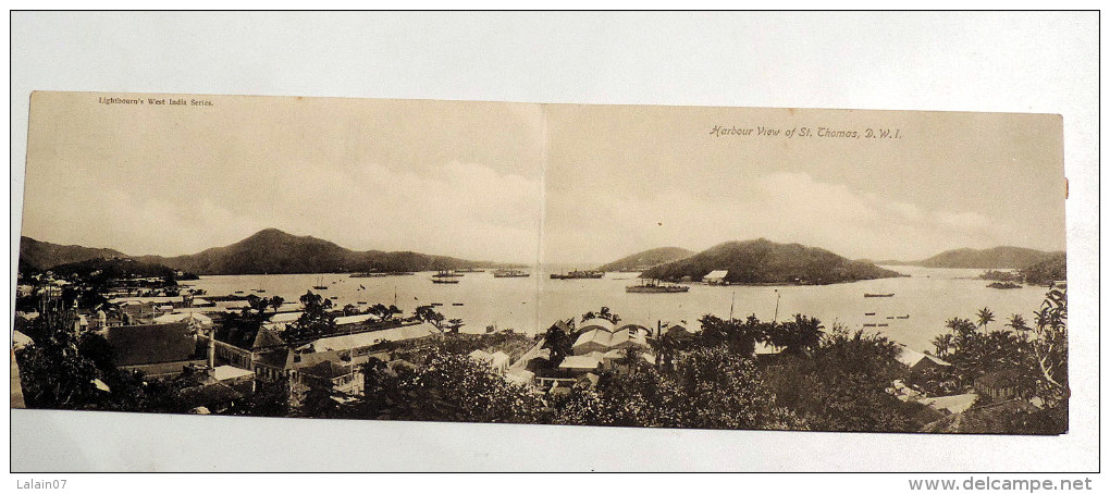 Carte Postale Ancienne Double : Harbour View Of St. Thomas , D.W.I. - Islas Vírgenes Americanas