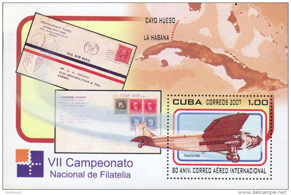 G)2007 CARIBE, AIRPLANE-CIRCULATED AIRMAIL COVERS-MAP, 80TH ANNIVERSARY OF INTERNATIONAL AIRMAIL, S/S, MNH - Usados