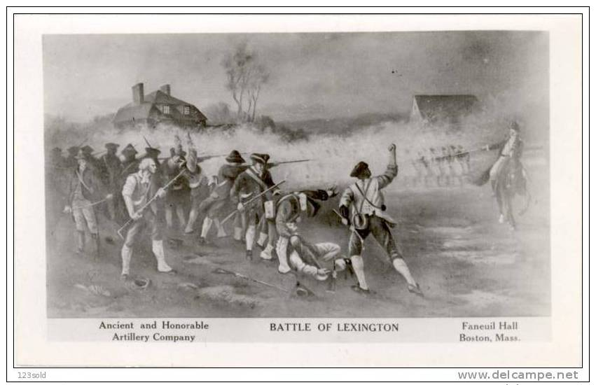 Revolutionary War, Battle Of Lexington - Artillery Co. Rp Of Painting Faneuil Hall Boston Mass, 20-40s - Boston