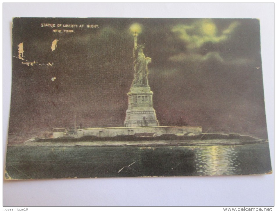 STATUE OF LIBERTY AT NIGHT NEW YORK  1917 - Statue Of Liberty