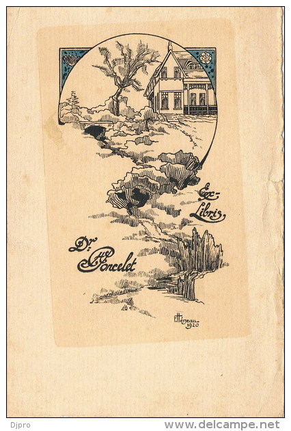 EX LIBRIS  Flore Heneau  1920  Dr Poncelet - Ex-libris