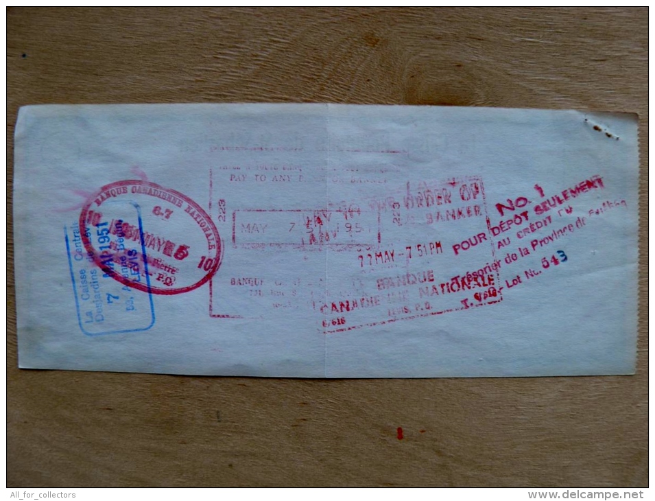 2 Scans, Bank Check Cheque From Canada 1951 St.Sebastien - Unclassified