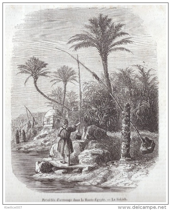 Gravure  D Epoque   1864 HAUTE EGYPTE  Procédé D Arrosage   La Sakieh - Unclassified