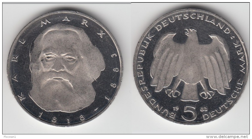 **** ALLEMAGNE - GERMANY - 5 MARK 1983 100th ANNIVERSARY DEATH OF KARL MARX **** EN ACHAT IMMEDIAT - 5 Mark