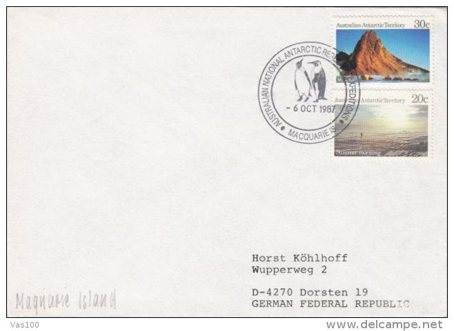 PENGUINS, AUSTRALIAN ANTARCTIC RESEARCH STATION SPECIAL POSTMARK, MOUNT COSTES, MORNING STAMPS, COVER, 1987, AUSTRALIA - Onderzoeksstations