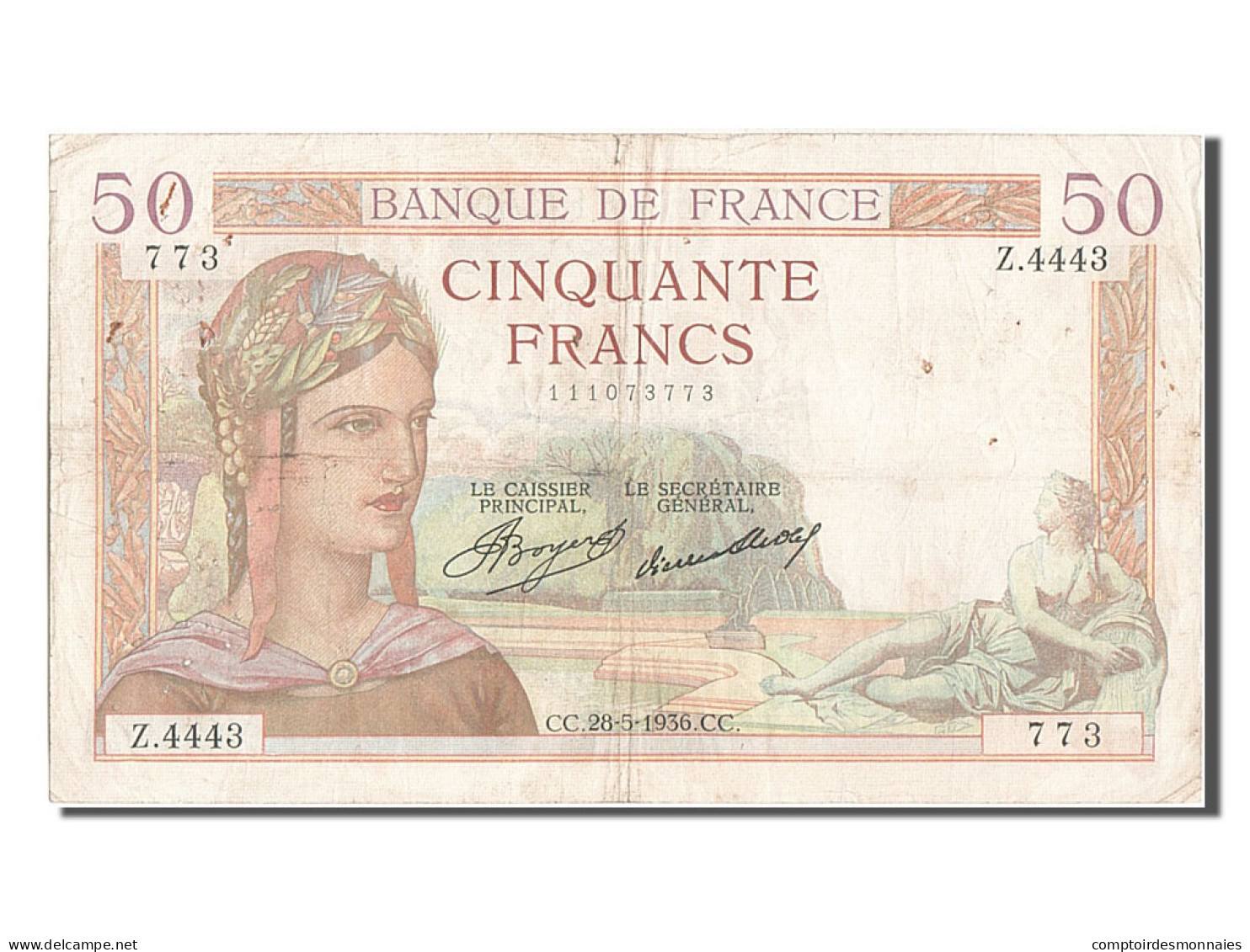 Billet, France, 50 Francs, 50 F 1934-1940 ''Cérès'', 1936, 1936-05-28, TB+ - 50 F 1934-1940 ''Cérès''