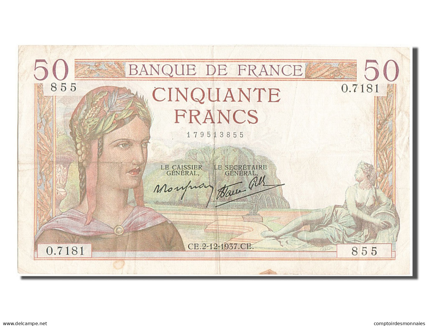 Billet, France, 50 Francs, 50 F 1934-1940 ''Cérès'', 1937, 1937-12-02, TB+ - 50 F 1934-1940 ''Cérès''