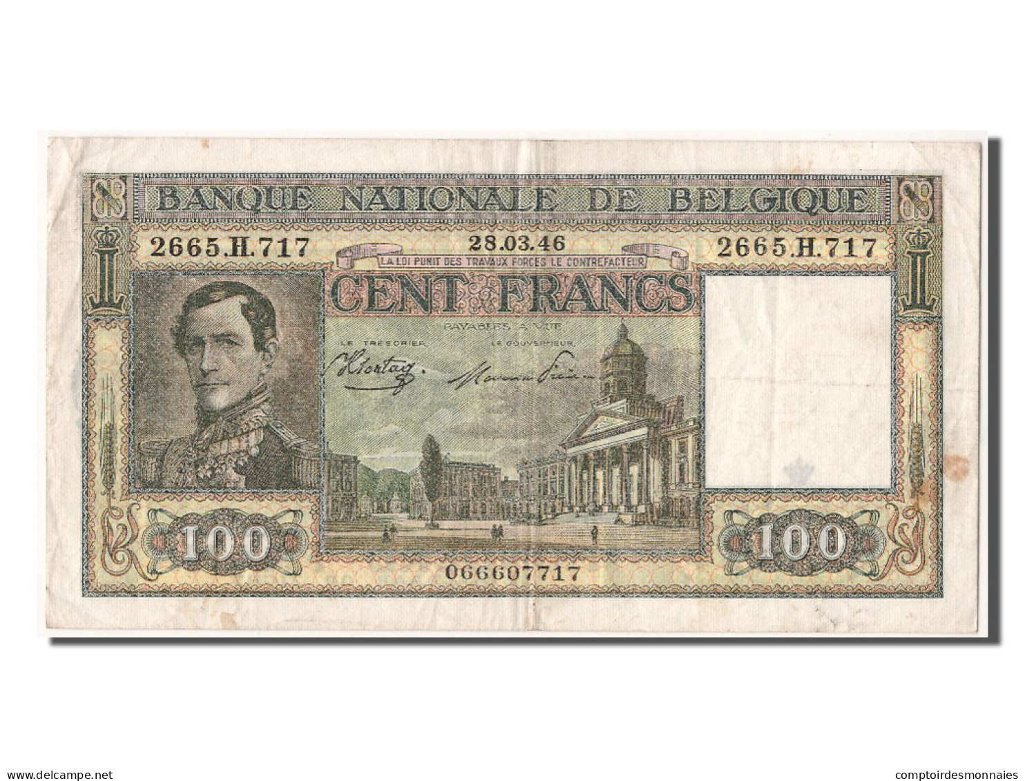 Billet, Belgique, 100 Francs, 1946, 1946-03-28, TTB - 100 Francos