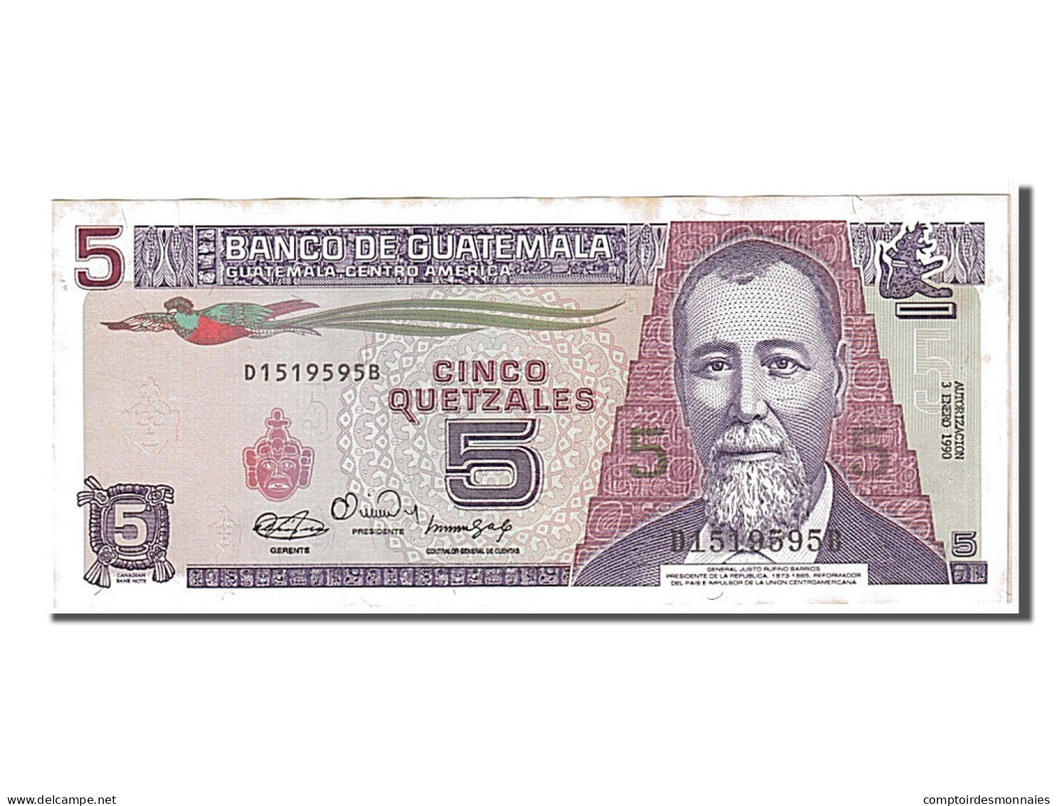 Billet, Guatemala, 5 Quetzales, 1990, KM:74a, SPL - Guatemala