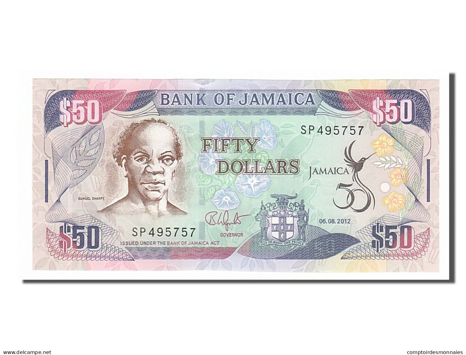 Billet, Jamaica, 50 Dollars, 2012, 2012-08-06, NEUF - Jamaique