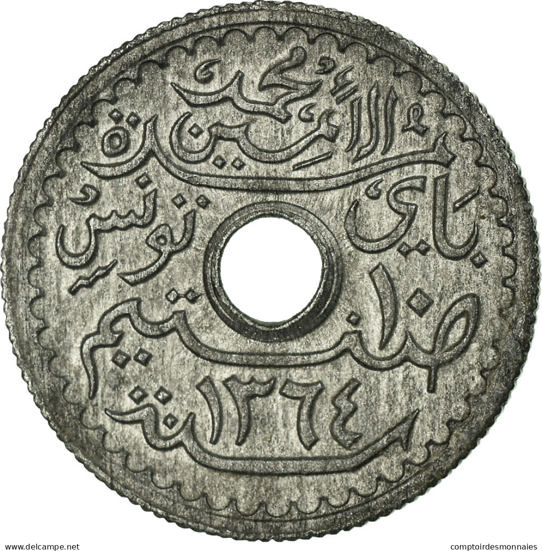 Monnaie, Tunisie, Muhammad Al-Amin Bey, 10 Centimes, 1945, Paris, SUP, Zinc - Tunisie