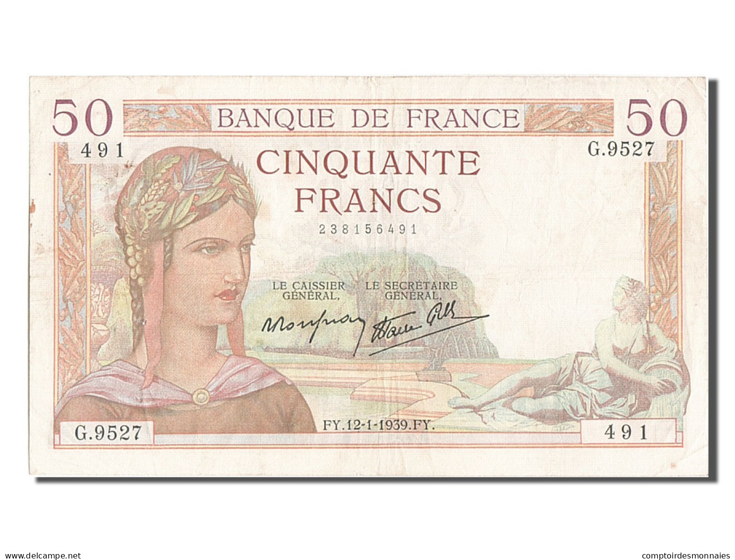 Billet, France, 50 Francs, 50 F 1934-1940 ''Cérès'', 1939, 1939-01-12, TTB - 50 F 1934-1940 ''Cérès''