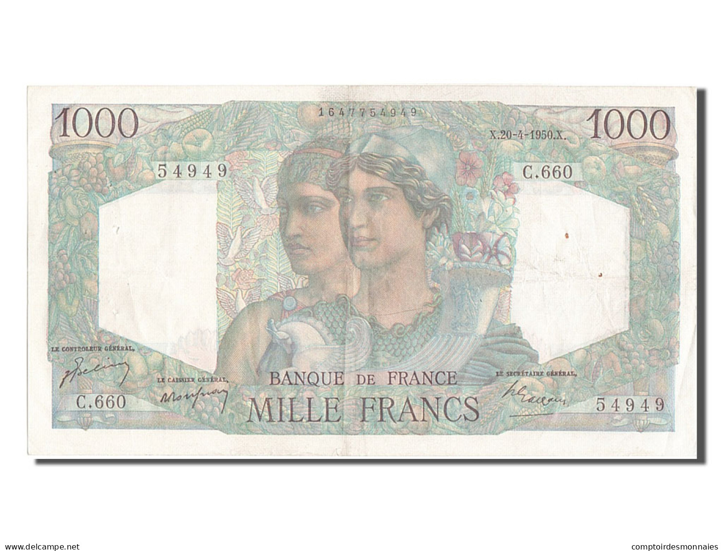 Billet, France, 1000 Francs, 1 000 F 1945-1950 ''Minerve Et Hercule'', 1950 - 1 000 F 1945-1950 ''Minerve Et Hercule''