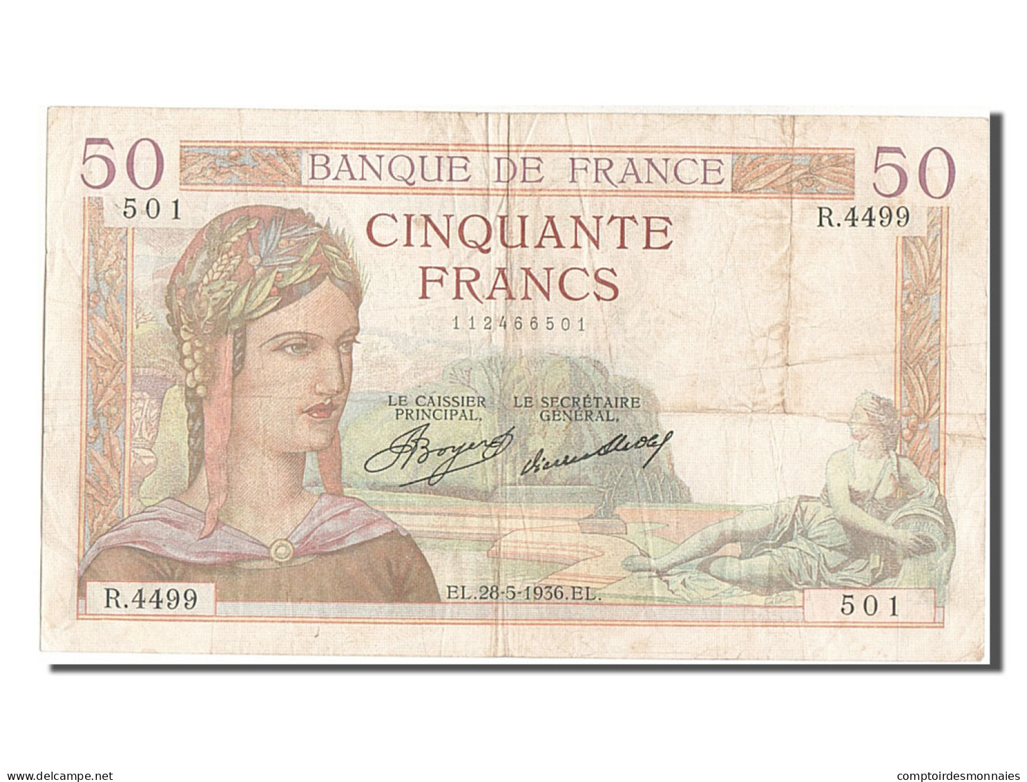 Billet, France, 50 Francs, 50 F 1934-1940 ''Cérès'', 1936, 1936-05-28, TB - 50 F 1934-1940 ''Cérès''