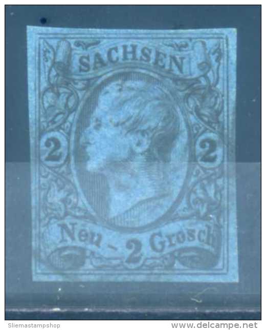 GERMANY SAXONY - 1855, 2NGR BLACK ON BLUE - Saxe