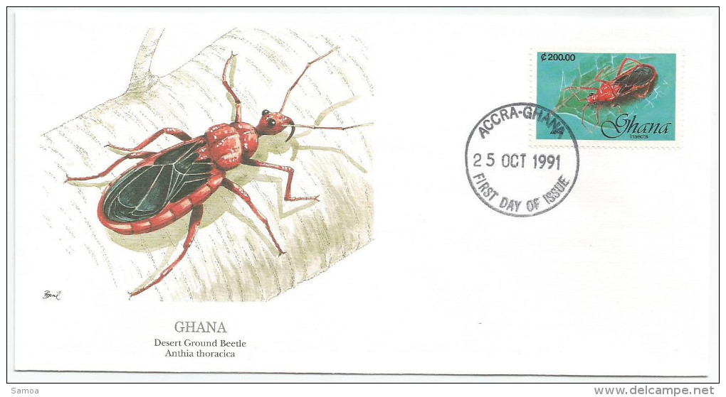 Ghana 1991 1254 FDC - Insectes - Carabe - Dessin Basil Smith - Ghana (1957-...)