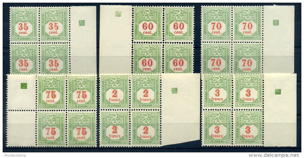 LUXEMBOURG TAXE 1928 N° 17/ 22 BLOCS DE 4 ** MNH - Taxes