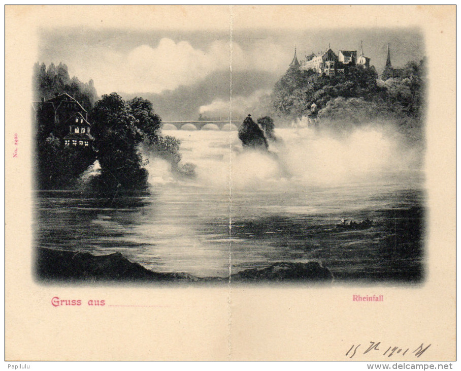 Suisse : Gruss Aus , Rheinfall ; Carte Double Dépliante  ( 2 Scans ) Précurseur - Otros & Sin Clasificación