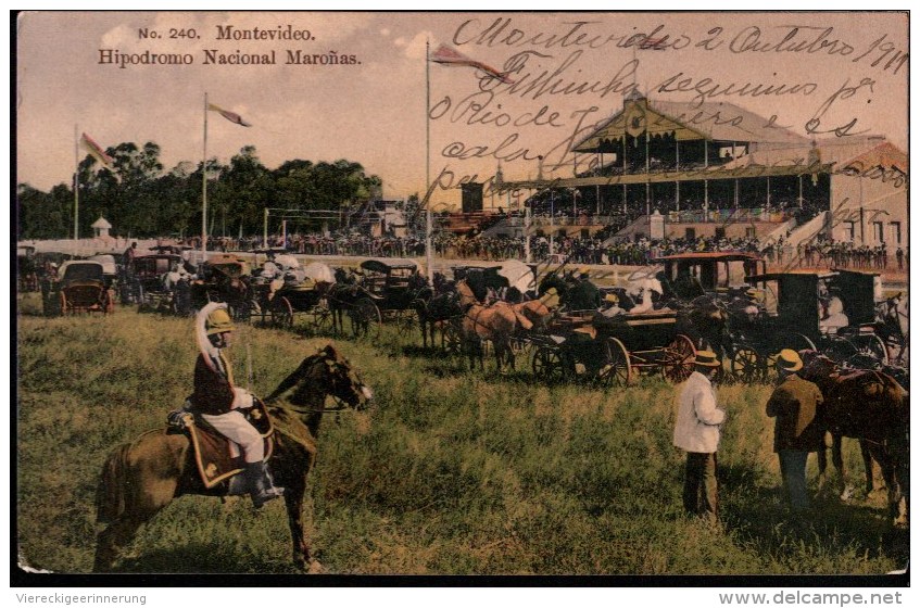 ! Old Postcard Uruguay, Montevideo, Hipodromo Nacional, Pferderennbahn, Pferdewagen, Horse Racetrack - Uruguay