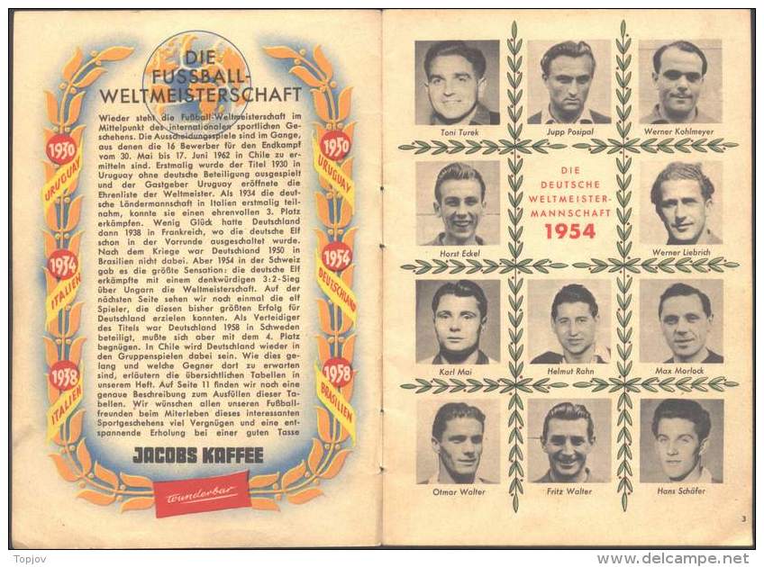 CHILE - GERMANY - PROGRAMME WELTMEISTERSCHAFT - 1962 - COMPLET - RARE - Habillement, Souvenirs & Autres