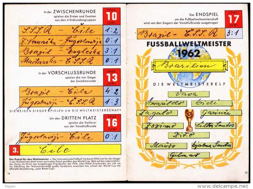 CHILE - GERMANY - PROGRAMME WELTMEISTERSCHAFT - 1962 - COMPLET - RARE