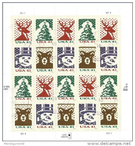 USA 2007 Christmas Knits Pane Of 20 X 41c USED SC 4207-10 YV 4001-04 MI 4318-21 SG 4791-94 - Feuilles Complètes