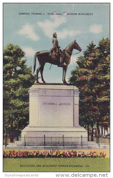 General Thomas J Stonewell Jackson Monument Boulevard And Monument Avenue Richmond Virginia 1949 - Richmond