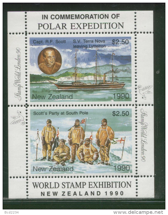 NEW ZEALAND 1990 IN COMMEMORATION OF POLAR EXPEDITION WORLD STAMP EXPO CINDERELLA SHEETLET SCOTT TERRA NOVA SHIP - Antarctische Expedities