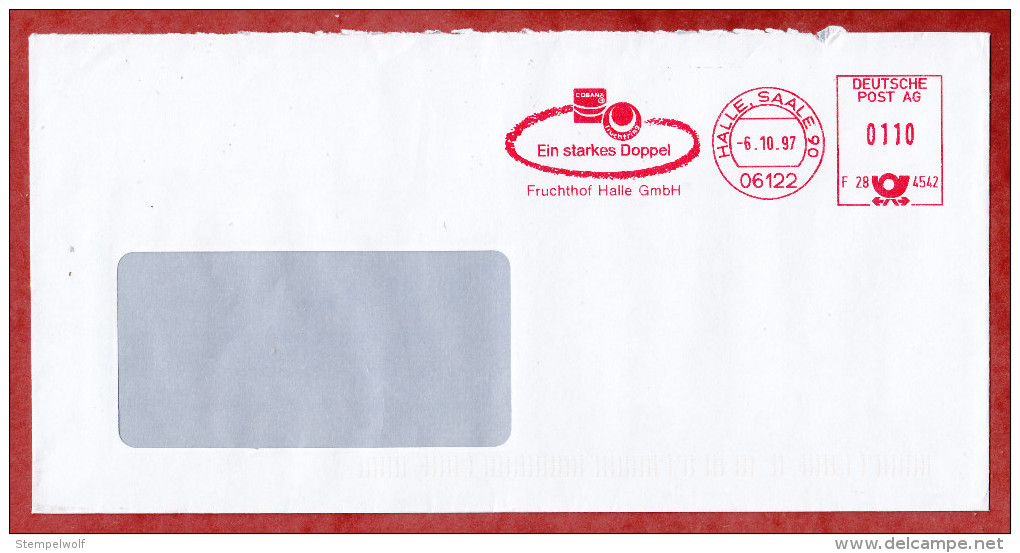 Brief, Francotyp-Postalia F28-4542, Cobana Fruchtring Starkes Doppel Fruchthof Halle, 110 Pfg, 1997 (52773) - Briefe U. Dokumente