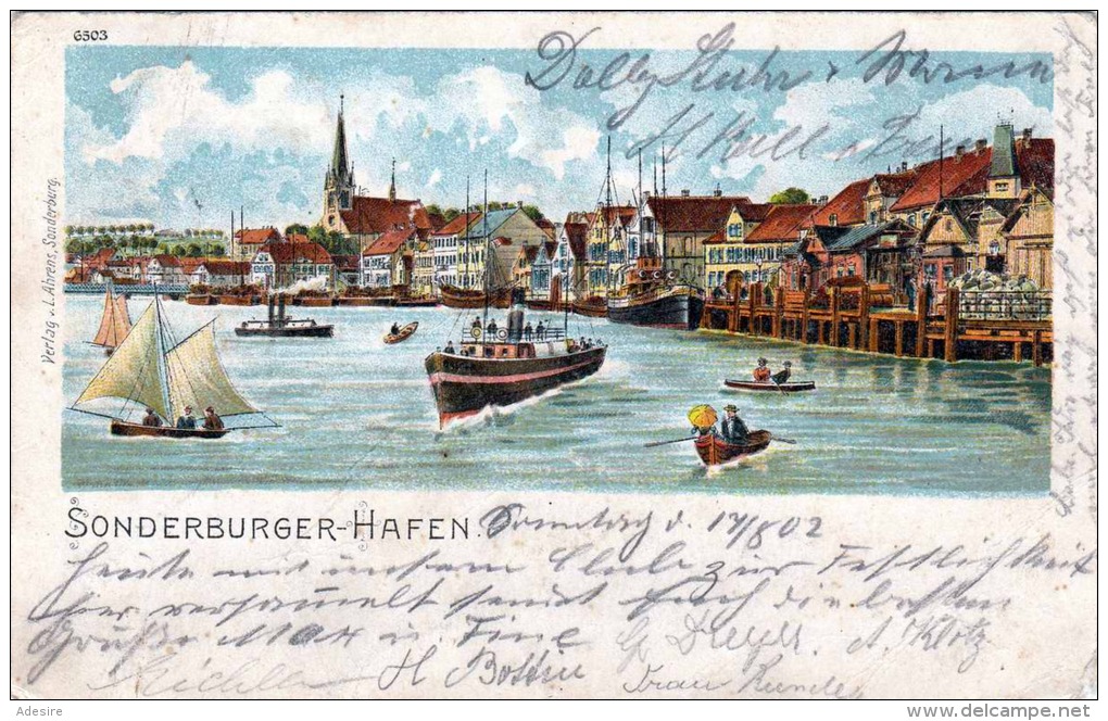 Sonderburger Hafen, Litho-Künstlerkarte Gel.1902 - Dänemark