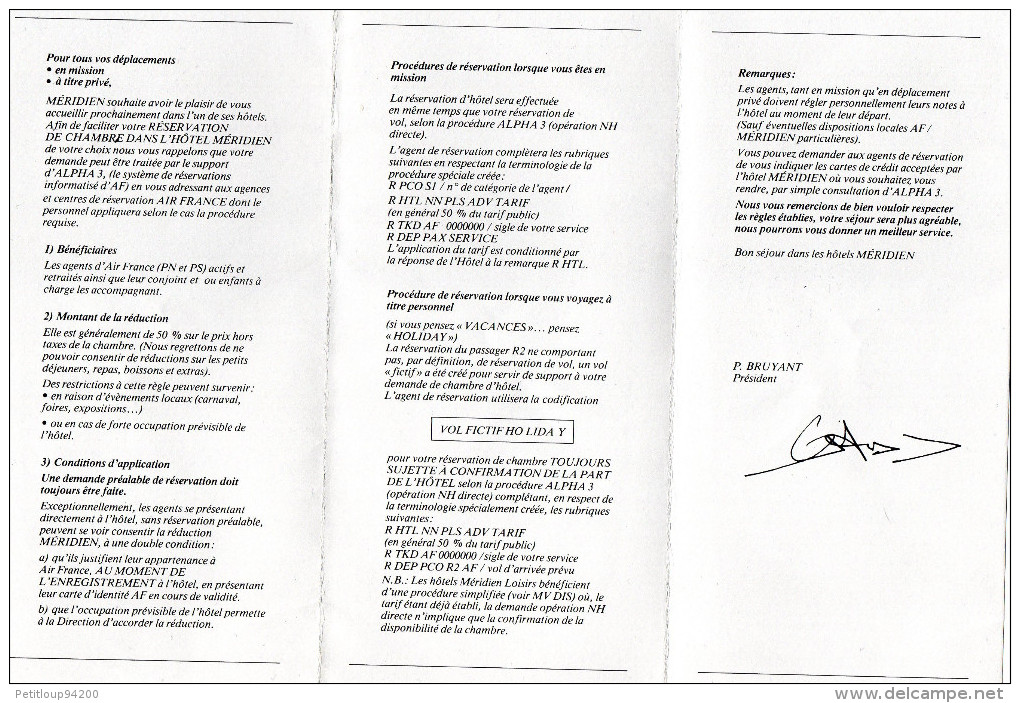 AIR FRANCE/LE MERIDIEN   Liste Hotels Escales AF   Janvier 1986 - Pubblicità