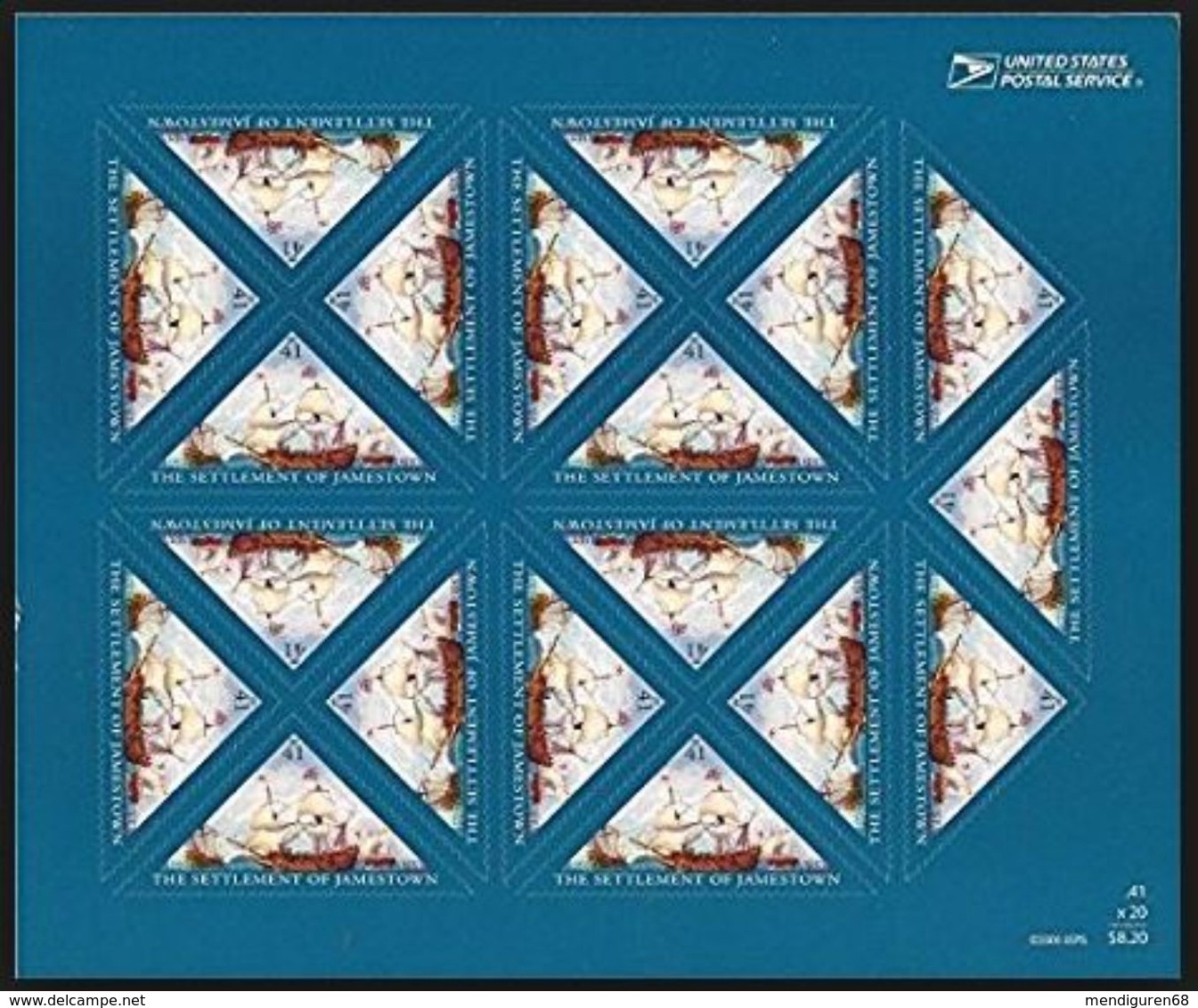 VEREINIGTE STAATEN ETATS UNIS USA 2007 Settlement Of Jamestown Pane Of 20 SC 4136sp YV BF3905 MI B-4206 SG MS4705 - Sheets