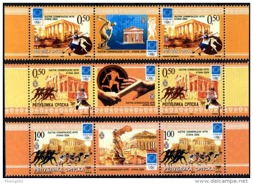 Bosnia Serbia 2004 Olympic Games Athens, Ancient Greece, Sport, Middle Row, 2 Sets With Labels In The Row, MNH - Estate 2004: Atene