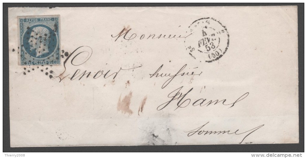 Napoléon III  N° 10a (Bleu Foncé) Avec Oblitèration Etoile Sur Lettre  TTB - 1852 Louis-Napoléon