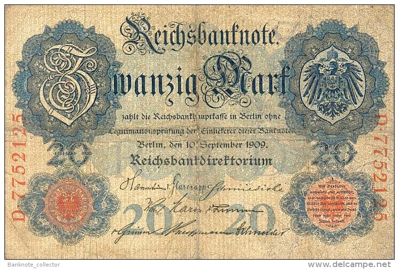 Deutschland, Germany - 20 Mark, Reichsbanknote, Ro. 37 ,  ( Serie S/D  ) 1909 ! - 20 Mark