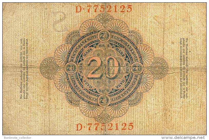 Deutschland, Germany - 20 Mark, Reichsbanknote, Ro. 37 ,  ( Serie S/D  ) 1909 ! - 20 Mark