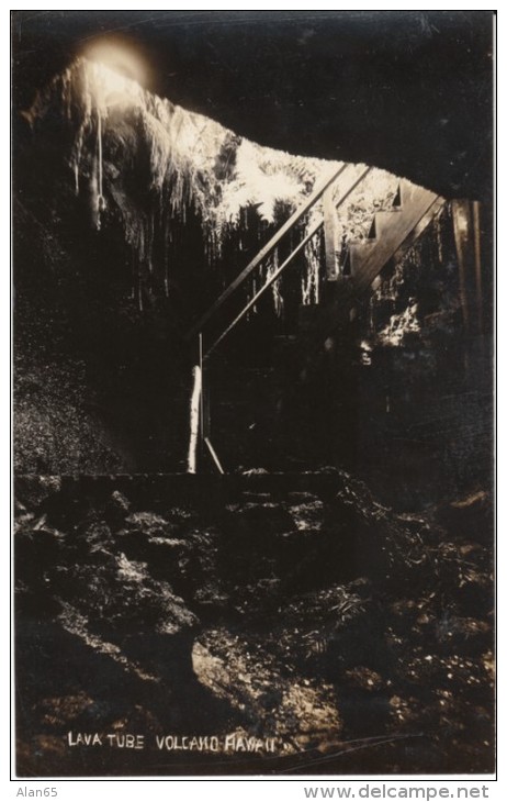 Hawaii Volcano Lava Tube, C1910s Vintage Real Photo Postcard - Big Island Of Hawaii