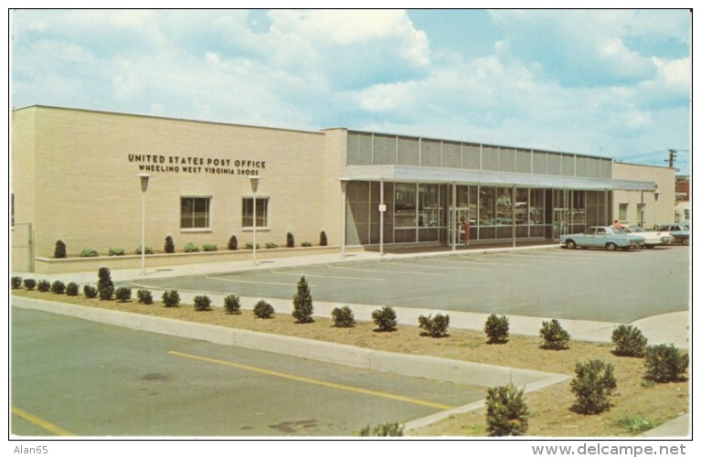 Wheeling West Virginia, Post Office Modern Architecture, Auto, C1950s/60s Vintage Postcard - Wheeling