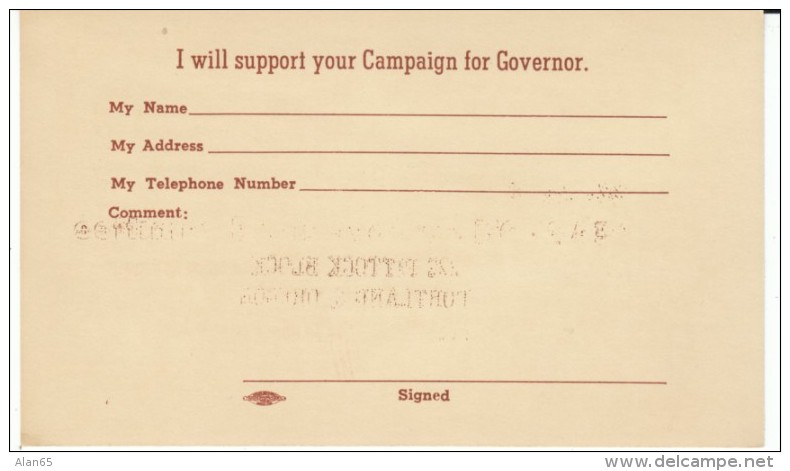 Oregon Politician, Walter J. Pearson For Governor Committee, Portland Office C1950 Vintage Postcard - Portland