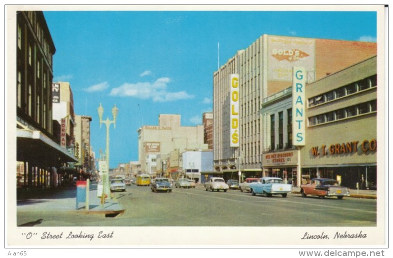 Lincoln Nebraska, 'O' Street, Taxi Auto Stores Street Scene C1950 Vintage Postcard - Lincoln