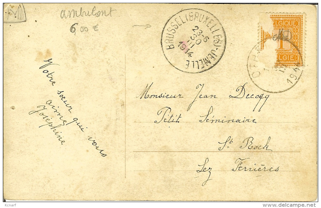 CP Avec Ambulant BRUSSEL ( BRUXELLES ) - JEMELLE   1914 - Ambulants