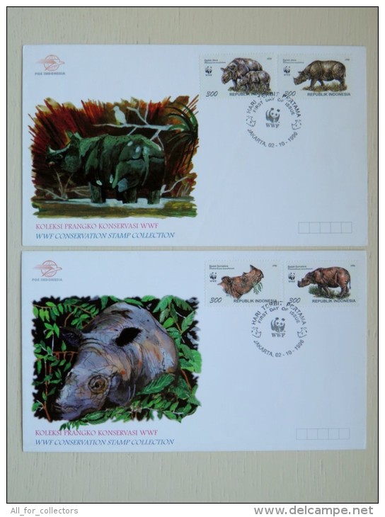 2 Covers Special Cancel FDC From Indonesia Animals Fauna Rhino Rhinoceros 1996 Wwf Panda - FDC