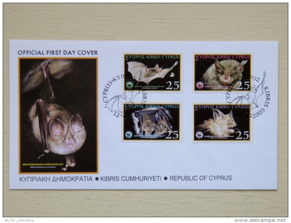 Covers Special Cancel FDC From Cyprus Animals Fauna Bat 2003 Wwf Panda - FDC