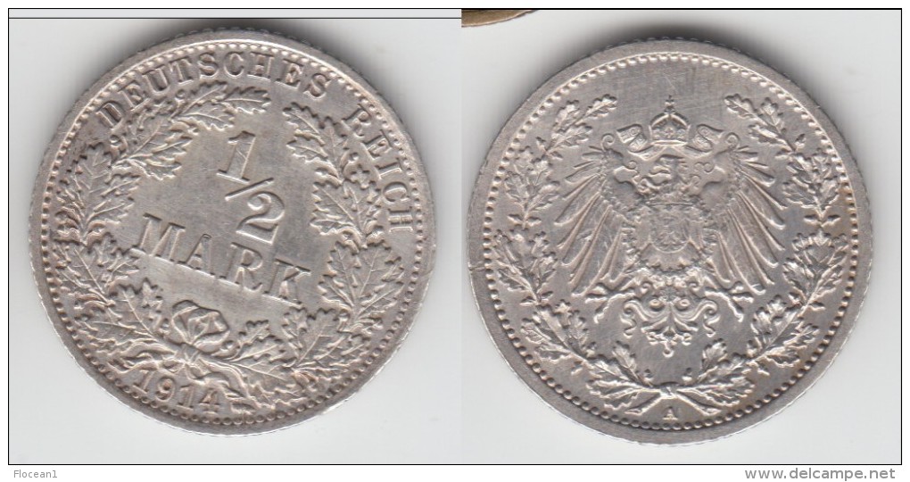 **** ALLEMAGNE - GERMANY - HALF MARK 1914 A -1/2 MARK 1914 A - EMPIRE - ARGENT - SILVER **** EN ACHAT IMMEDIAT - 1/2 Mark