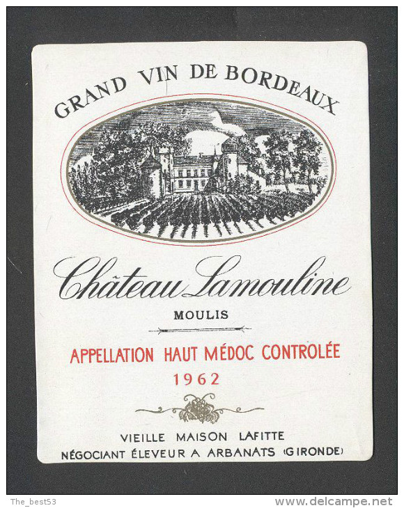 Etiquette De Vin  -  Chateau Lamouline  -  Haut Médoc -  1962 - Bordeaux