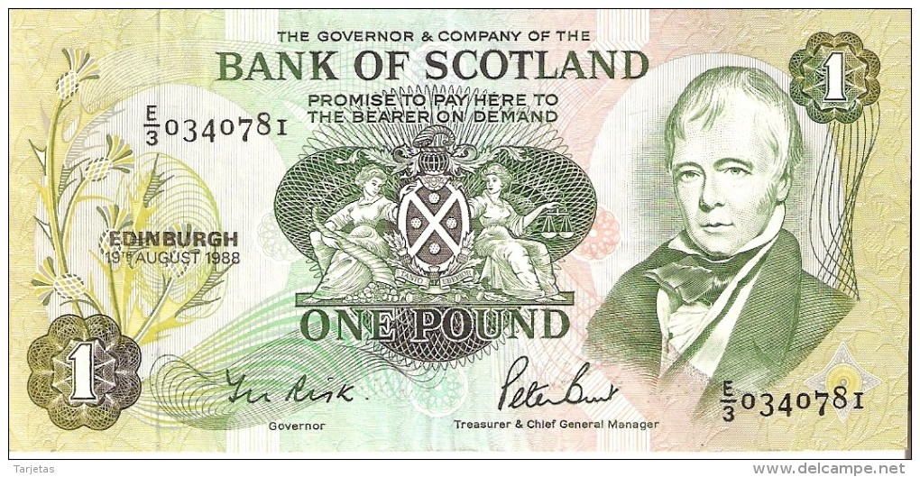 BILLETE DE ESCOCIA DE 1 POUND DEL AÑO 1988  (BANKNOTE) - 1 Pond