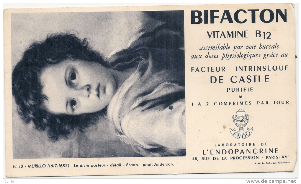 Buvard Pharmaciotique - BUVARD / BLOTTER / Laboratoire Endopancrine - BIFACTON Vitamine B12 - Murillo - Produits Pharmaceutiques