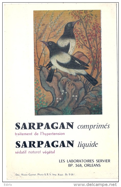 Buvard Pharmaciotique - BUVARD / BLOTTER / SARPAGAN Laboratoires SERVIER Orléans - Droguerías