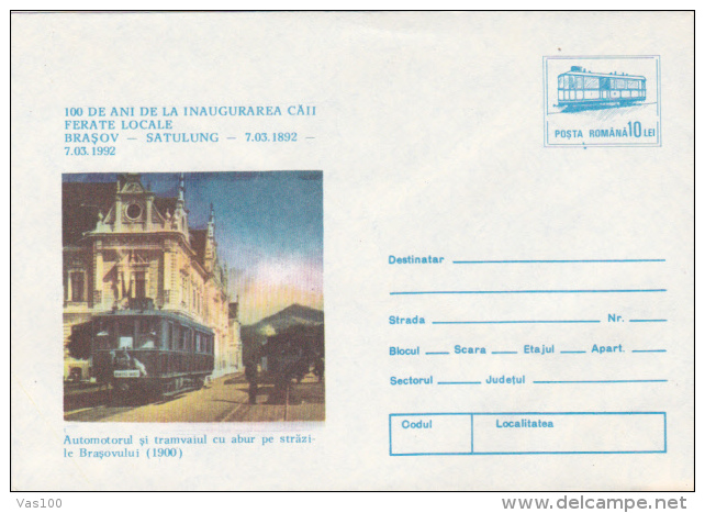 TRAM, TRAMWAYS IN BRASOV, COVER STATIONERY, ENTIER POSTAL, 1992, ROMANIA - Tramways