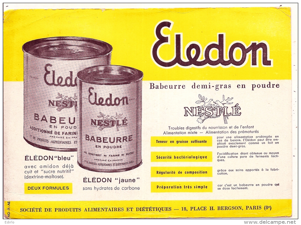 Buvard - BUVARD / BLOTTER /  Babeurre Demi Gras En Poudre ELEDON  NESTLE - Sucreries & Gâteaux